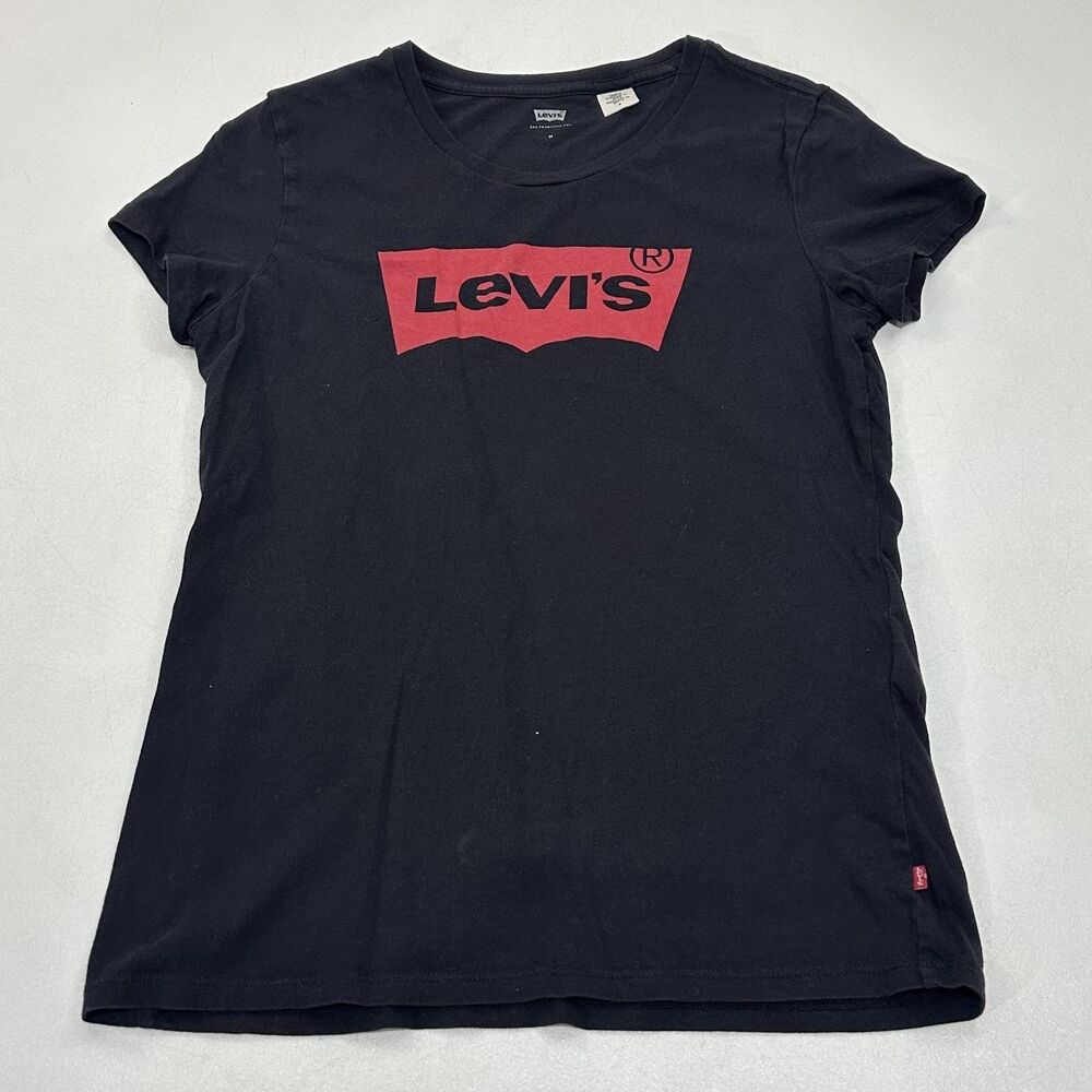 Levi's Women's Crewneck T-Shirt Black With Red‎ Logo Red Batwing Logo, Size M